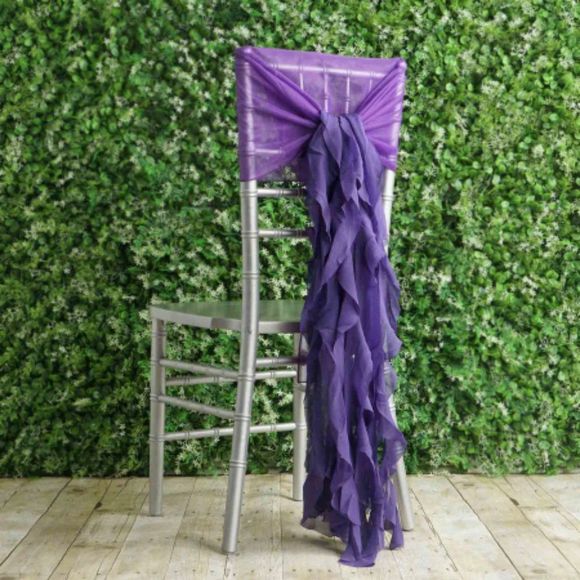 1 Set Purple Chiffon Hoods With Ruffles Willow 250 Chair Sashes - Picture 1 of 3